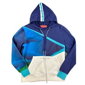 Vie Riche Paris Graphic Hoodie Medium Blue Colorblock Streetwear Pullover